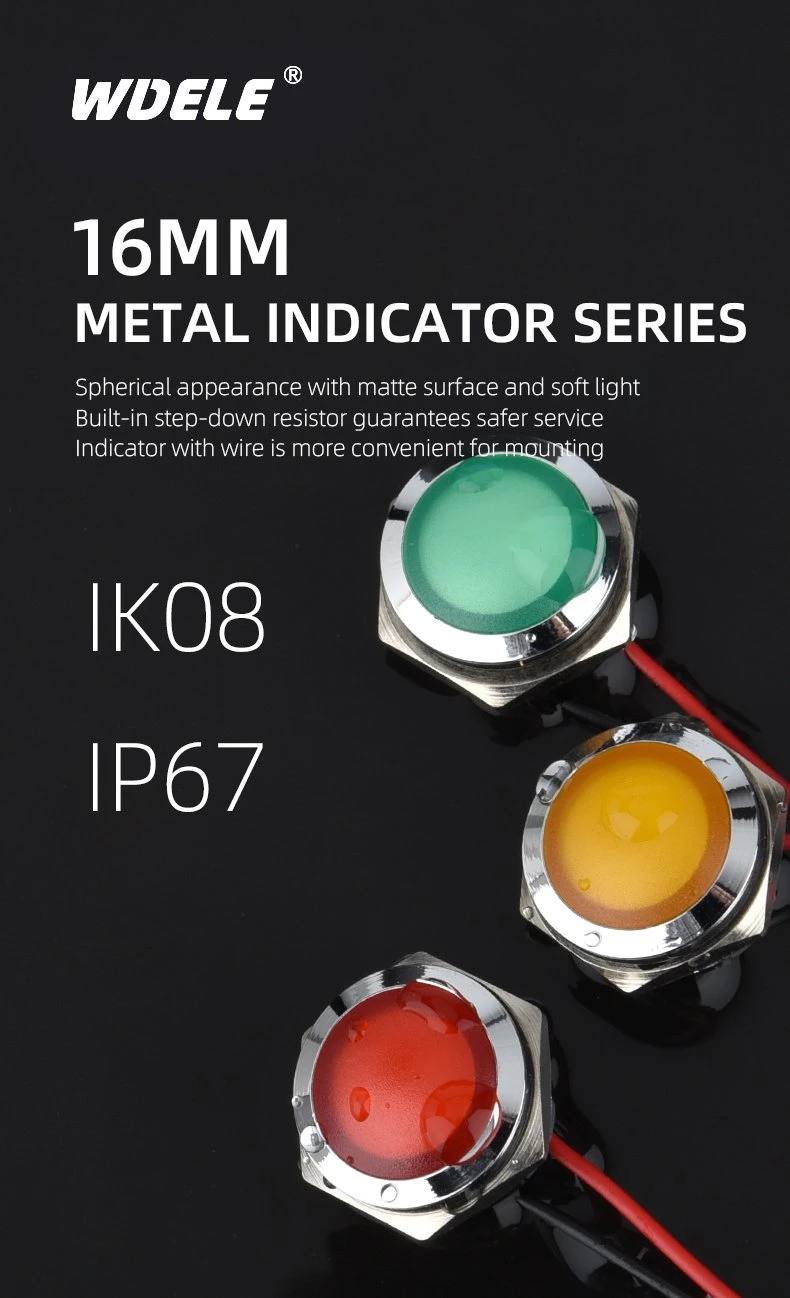 Wd16mm Waterproof Ultra-Short Metal Signal Indicator with Wire