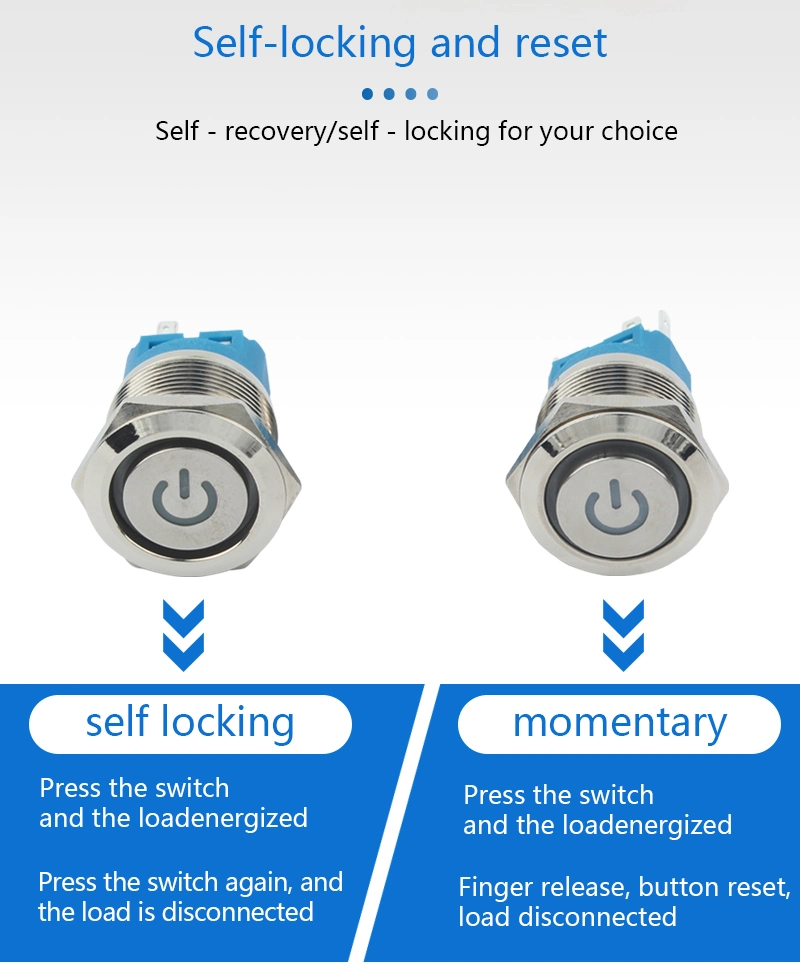 16mm 22mm 25mm 5V 12V 220 Volt 220V Self-Locking Waterproof LED Lighted Illuminated Momentary Push Button Switch