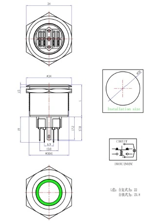 Qn30-A1 30mm Ring Stainless Steel 12V 2no2nc/1no1nc Pushbutton Switch