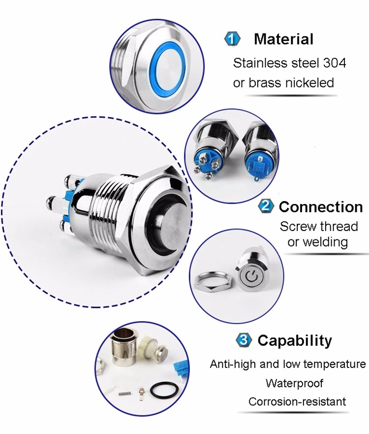 16mm Momentary/Latching 2A Metal Pushbutton Switches