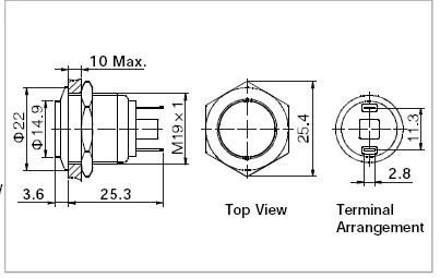 Onpow 19mm Metal Pushbutton Switch (GQ19H-10/J/S, CCC, CE, RoHS Compliant)