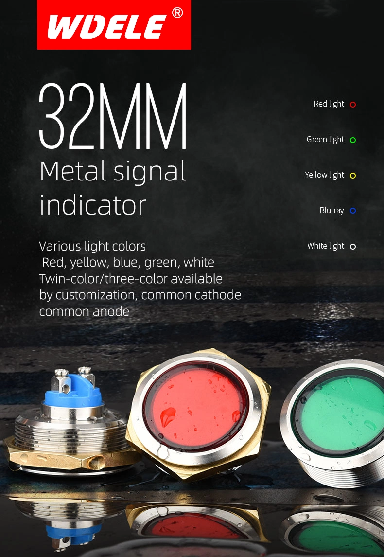 Wd 32mm Waterproof Stainless Steel LED Explosion-Proof Car Modified Metal Indicator Light