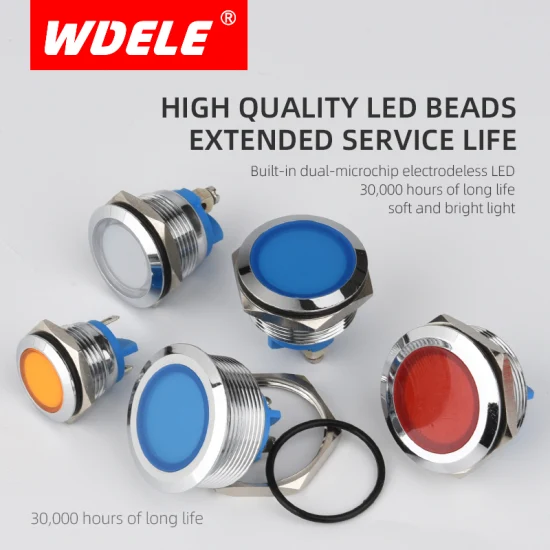 Wdele 높은 내구성 25mm 플랫 헤드 금속 방수 산업 기계 24V LED 표시 등