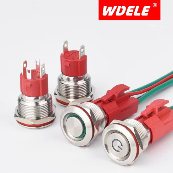 Wdele 16mm 순간 래칭 DC 12V LED 방수 금속 푸시 버튼 스위치